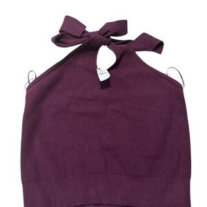 Banana Republic Burgundy Ribbed Knit Halter Crop Top Tie Neck NWT $54.99